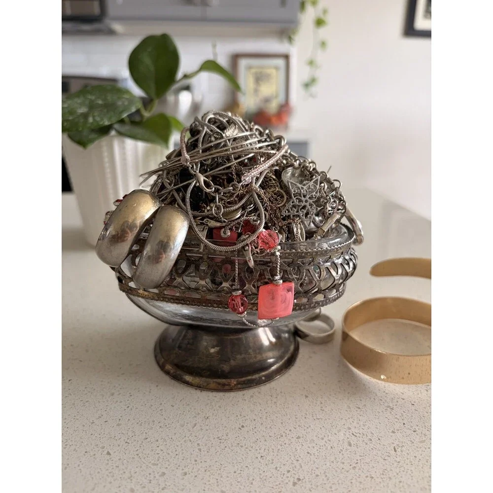 Vtg Mystery Jewelry Jar VTG Vase Mixed Metal Gold & Silver Tone